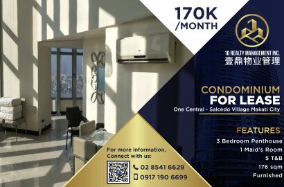 One Central Salcedo Village Makati City - PENTHOUSE FOR LEASE