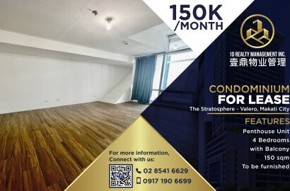 FOR LEASE 4BR PENTHOUSE UNIT - The Stratosphere - Valero, Makati City