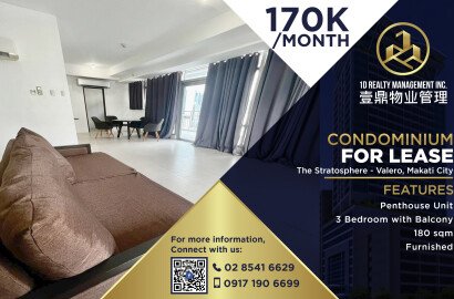 FOR LEASE 3BR PENTHOUSE - The Stratosphere - Valero, Makati City